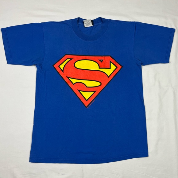 Gildan Other - Vtg Superman Dc Comics Mens T-Shirt Sz Medium 90s Blue Short Sleeve B1